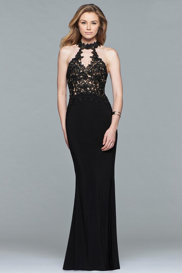 Faviana - 7750 High Halter Cutout Sheath Gown