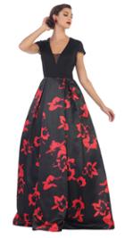 May Queen - Rq7450 Cap Sleeve Floral Pleated Evening Gown