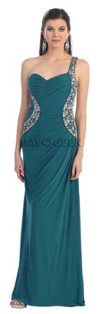 One Shoulder Ruched And Embellished Sweetheart Fit And Flare Chiffon Dress