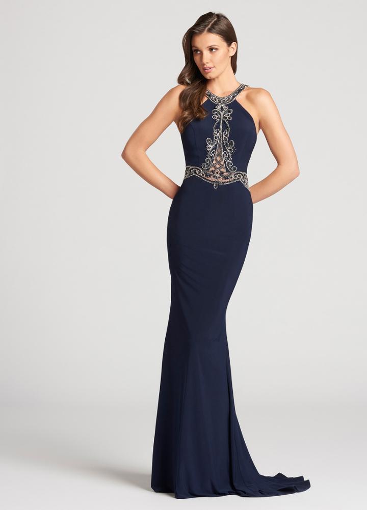 Ellie Wilde - Ew118175 Ornate Illusion Paneled High Halter Gown