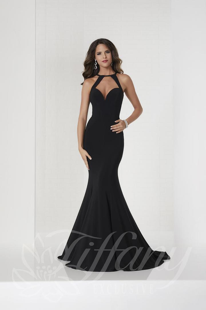 Tiffany Designs - 46114 Halter Jersey Trumpet Dress With Cutouts