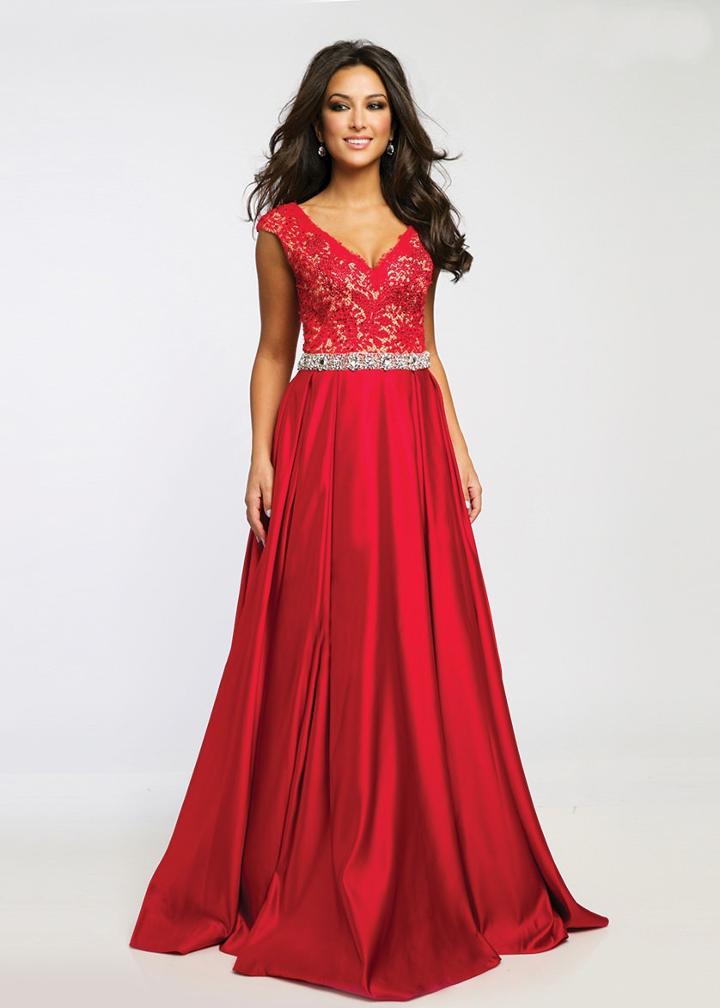 Jovani - 21790 Cap Sleeve Scalloped Lace Gown