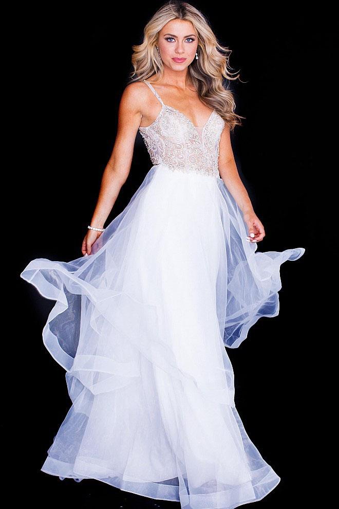 Jovani - Jvn50407 Beaded Plunging Tulle Gown