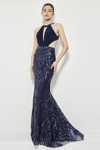 Angela And Alison - 81020 High Halter Multi-cutout Sequined Gown