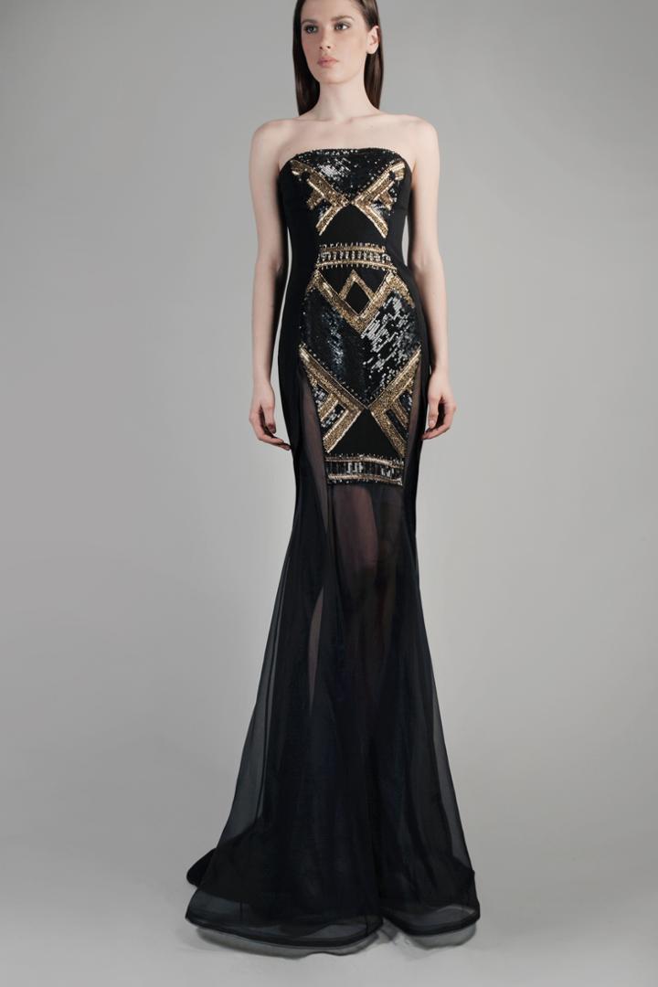 Beside Couture By Gemy - Cpf14 4046 Strapless Geometric Illusion Gown