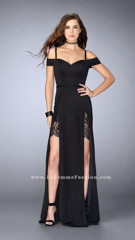 La Femme - Sultry Off-shoulder Lace Inlay Evening Gown 23607