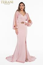 Terani Couture - 1823e7371 Split Bishop Sleeve Rosette Accented Gown