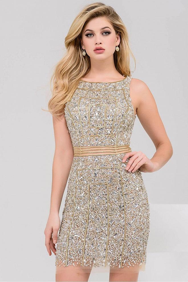 Jovani - 31908 Bedazzled Bateau Sheath Dress
