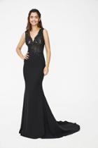 Angela And Alison - 81017 Sleeveless Embroidered Illusion Sheath Gown