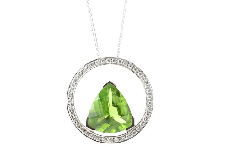 Tresor Collection - Peridot And Diamond Pendant In 18k White Gold
