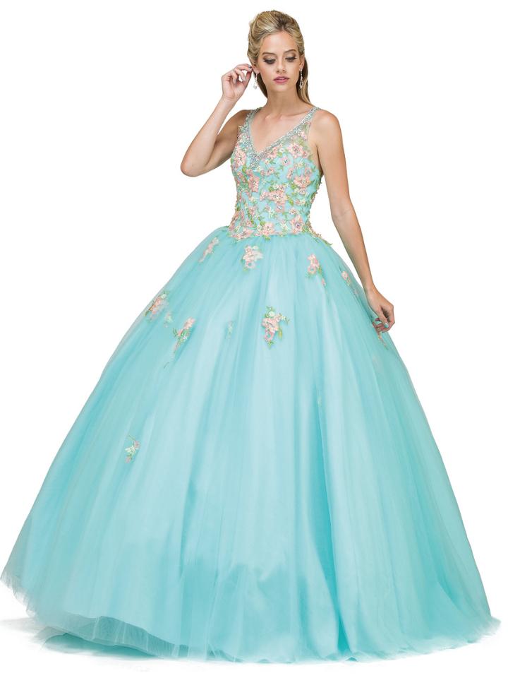Dancing Queen - Floral Applique V-neck Ballgown