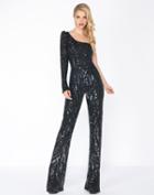 Mac Duggal - 4636r Sequined Asymmetrical Long Sleeve Jumpsuit