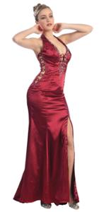 May Queen - Mq582 Sultry Halter Ring Accent Evening Gown