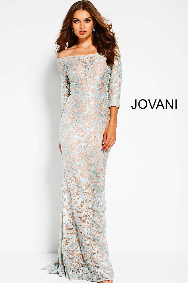 Jovani - 50996 Off-shoulder Metallic Lace Sheath Dress