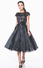 Tb Shorts By Mon Cheri - Ts21551 Tea Length Dress In Black Pink