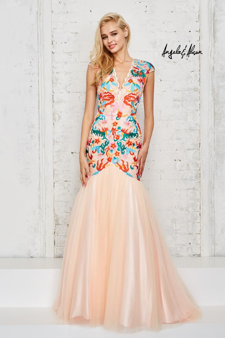 Angela And Alison - Fitted Body Tulle Mermaid Gown 771041