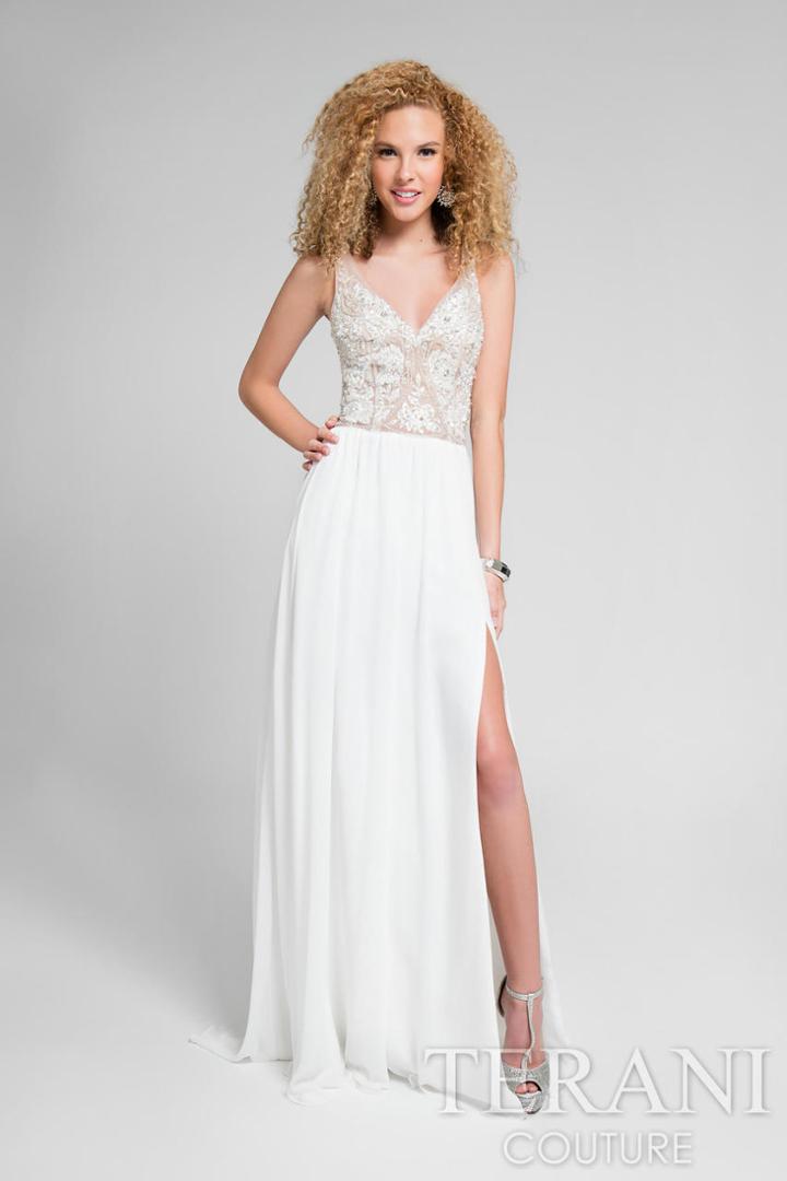 Terani Prom - Elegant Beaded And Embroidered V- Neck A-line Chiffon Gown 1711p2373