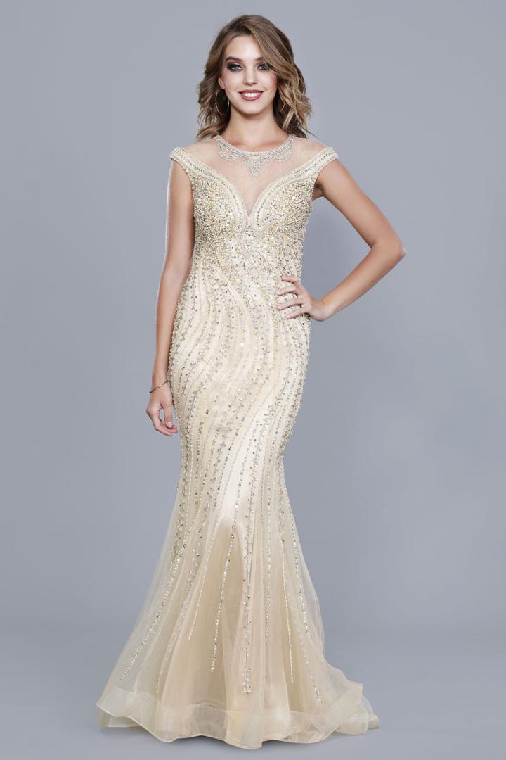Shail K - 33942 Sequined Illusion Jewel Evening Gown