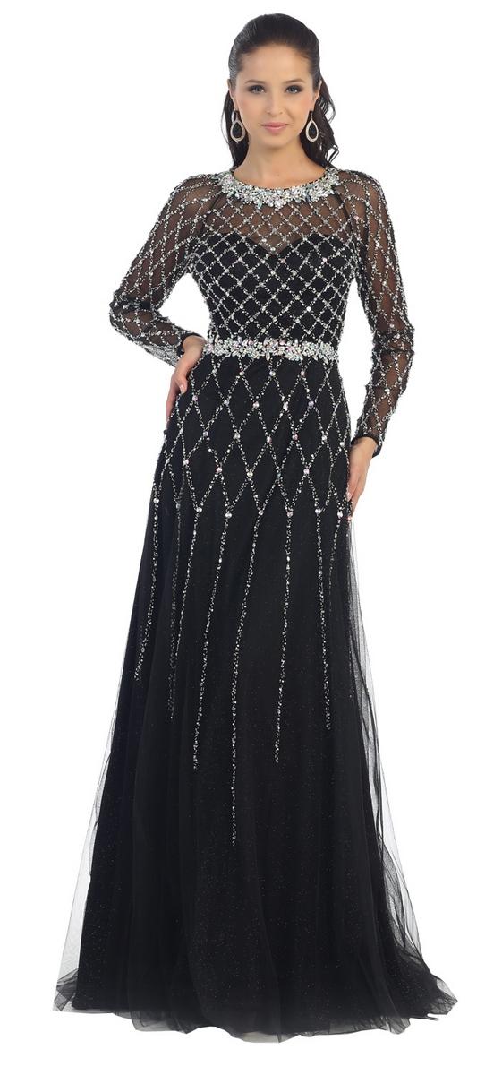 Long Sleeve Sheer Sequined Dress With Open Back