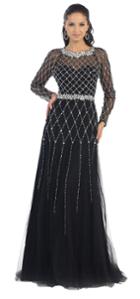Long Sleeve Sheer Sequined Dress With Open Back