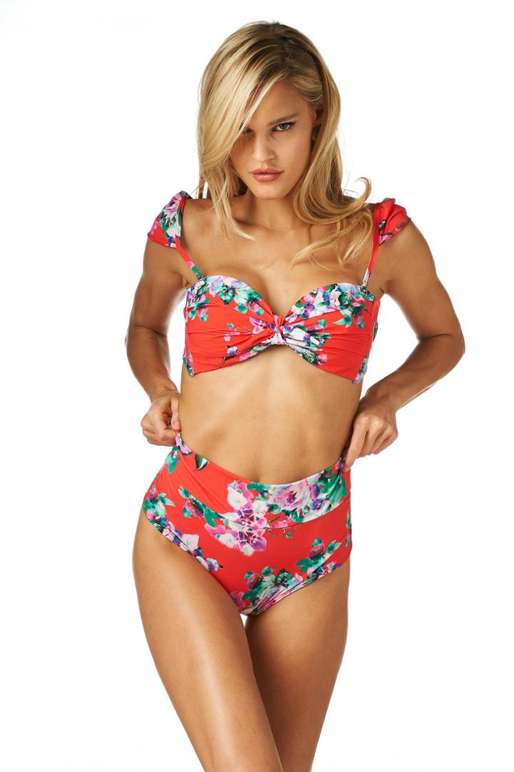 Montce Swim - Red Floral Cabana Top X High Rise Bottom Bikini Set