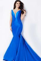 Jovani - Sleeveless Illusion V Neckline Long Taffeta Mermaid Dress 32515