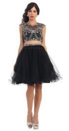 Two-piece Cap Sleeve Crop Top With A-line Short Dress