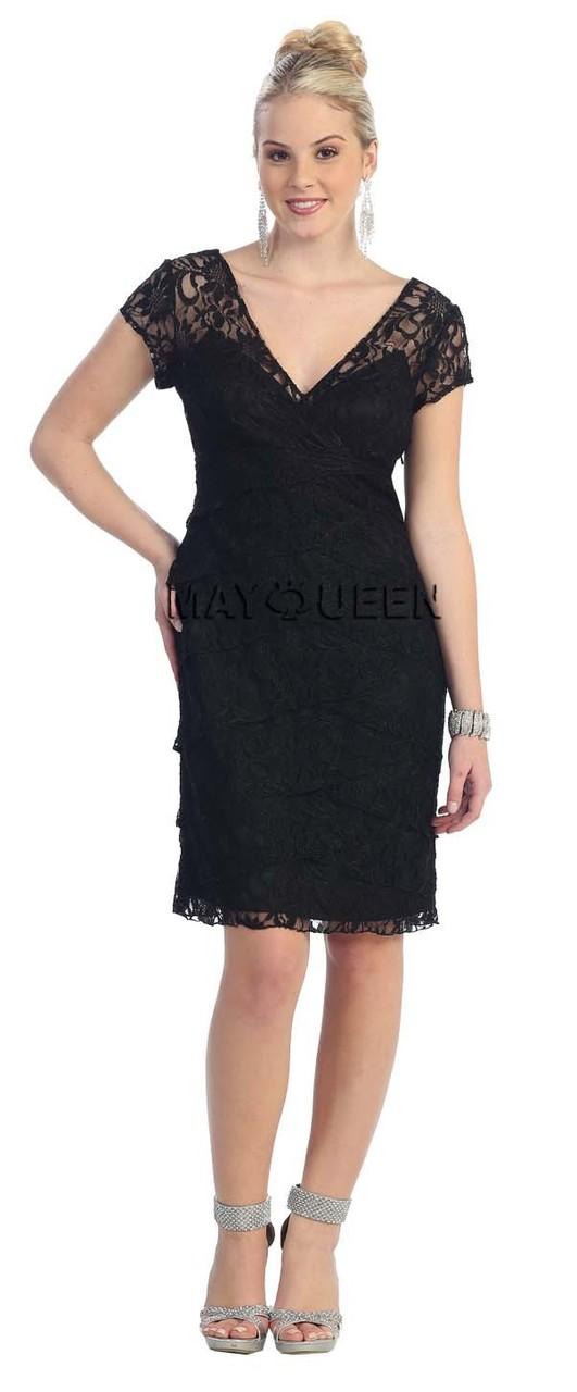 V Neck Lace Short Dress