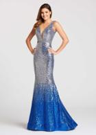 Ellie Wilde - Ew118047 Ombre Sequined Deep V-neck Trumpet Dress