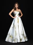 Madison James - 18-721 Metallic Print Straight Neck Ballgown