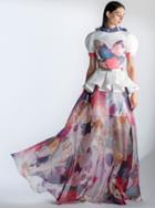 Saiid Kobeisy - 3425 Bubble Sleeve Multi-colored Brocade A-line Dress