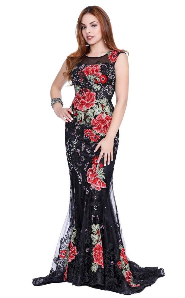 Shail K - Sleeveless Lace Gown With Beaded Floral Print 4092
