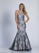 Dave & Johnny - 3333 Floral Sequined Illusion Trumpet Gown