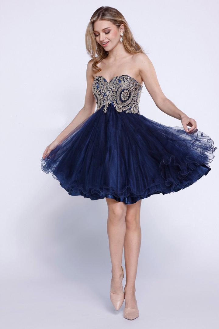 Nox Anabel - Lace Applique Sweetheart Bodice Homecoming Short Dress 6212