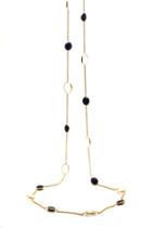 Tresor Collection - 18k Yellow Gold Long Necklace With Rainbow Moonstone & Blue Sapphire