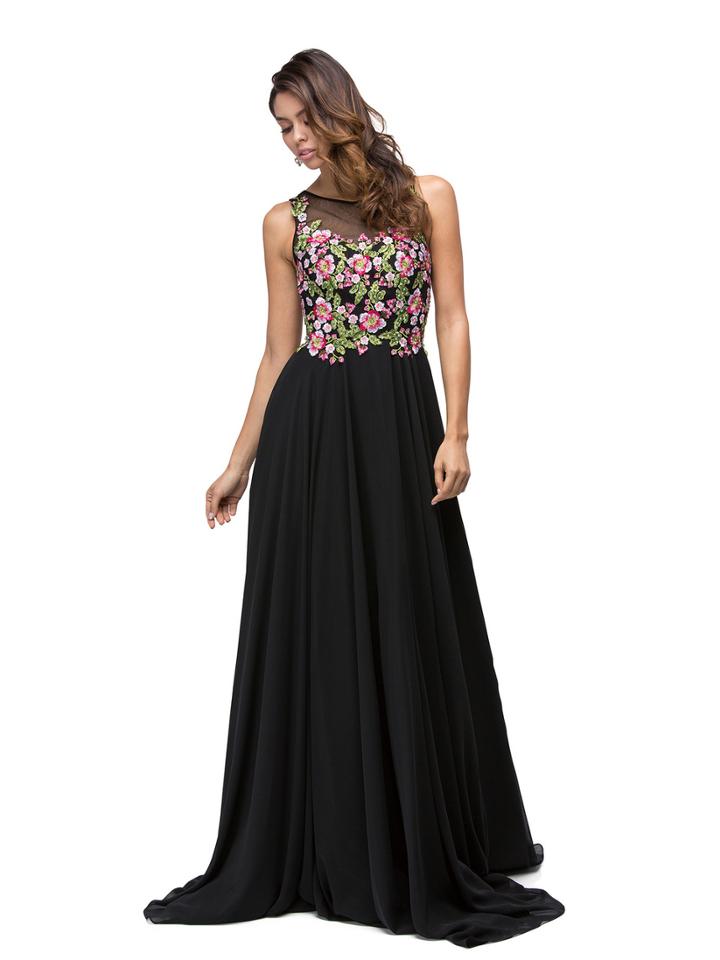 Sleeveless With Floral Embroidery A-line Dress