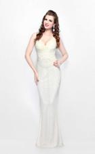 Primavera Couture - Beaded V-neck Long Sheath Dress 1726