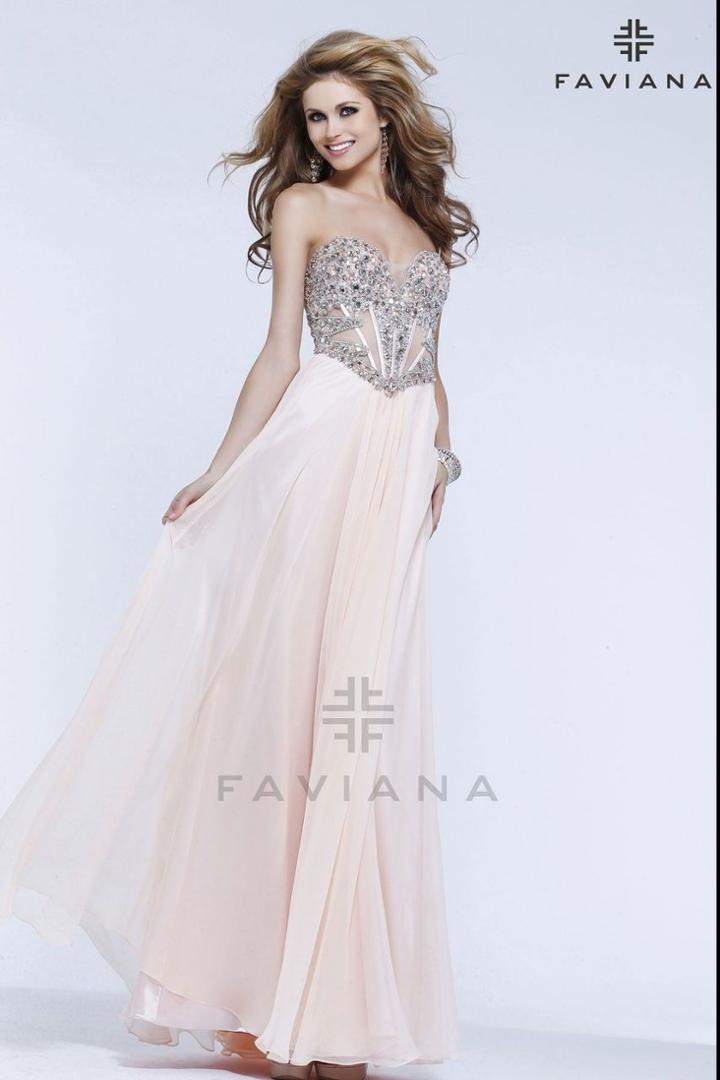 Faviana - Embellished Chiffon Illusion Long Evening Gown S7376