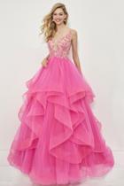 Angela And Alison - 81004 Cap Sleeve Low Floral Embroidered Ballgown