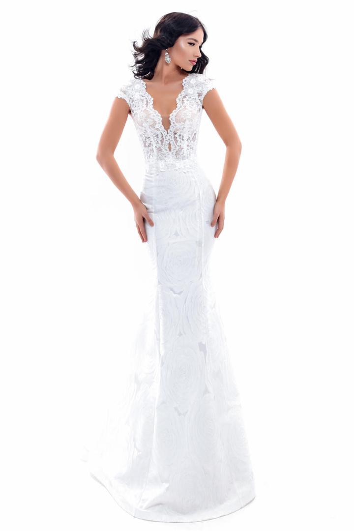 Tarik Ediz - 93351 Lace Deep V-neck Jacquard Mermaid Gown