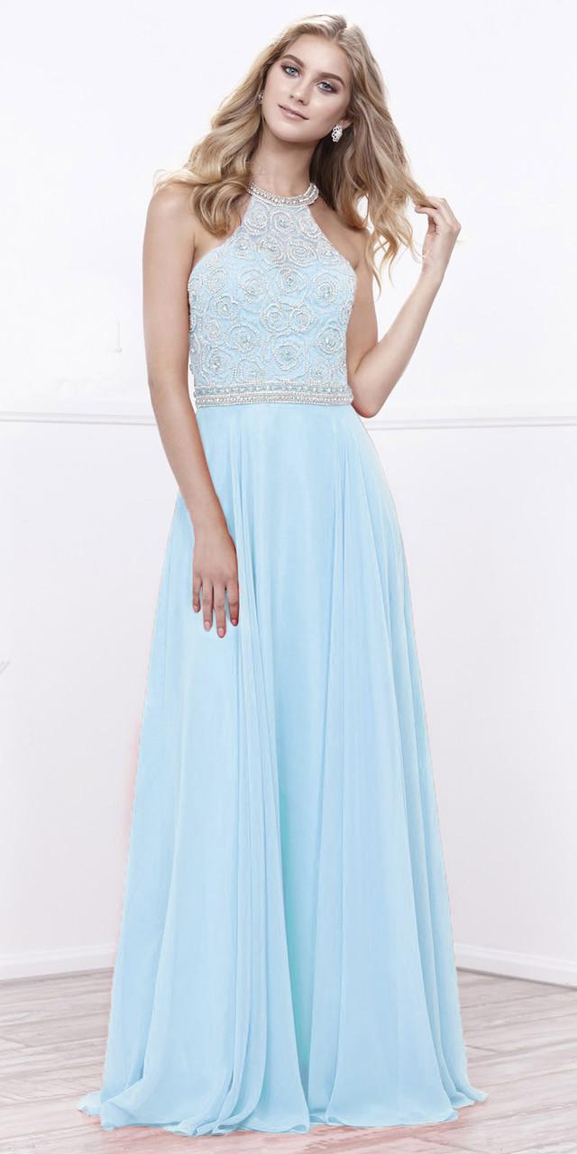 Nox Anabel - 8295 Beaded Illusion Halter A-line Dress