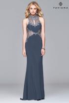 Faviana - S7960 Long Jersey Halter Dress With Metallic Trim