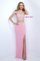 Blush - Two-piece Bejeweled V-neck Jersey Sheath Gown 11107