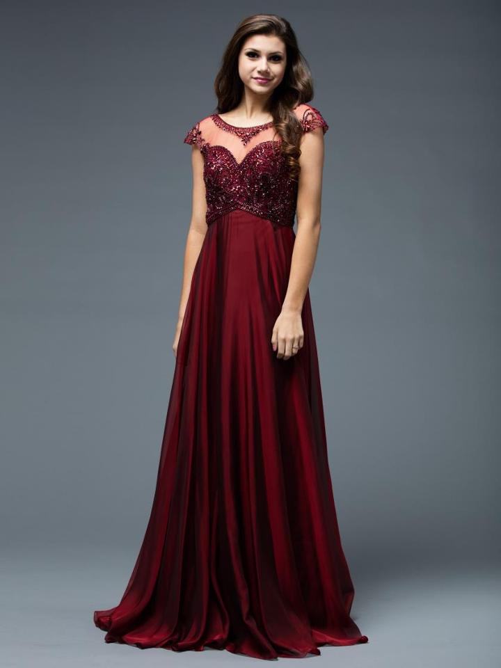 Glow By Colors - G207cs Illusion Beaded A Line Long Dress