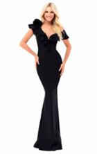 Tarik Ediz - 50206 Ruffle Trimmed Asymmetric Shoulder Fitted Long Gown