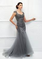 Ivonne D For Mon Cheri - 118d02 Embroidered Fitted Trumpet Gown