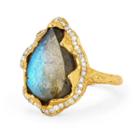 Logan Hollowell - New! Queen Labradorite Water Drop Ring With Full Pave Halo