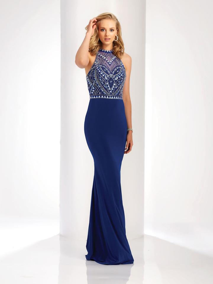 Clarisse - 3496 Dazzling Beaded Halter Evening Gown
