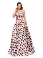 Dancing Queen - Illusion Plunging V-neck Floral Print Dress 9774