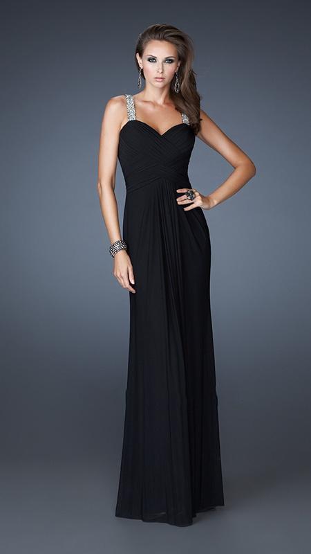 La Femme - Interwoven Pleated Sweetheart Chiffon Sheath Gown 18698